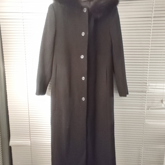 Steve by Searle Fur Trim Hood Long Coat Cashmere Blend Coat Size 10 Black - Picture 5 of 14